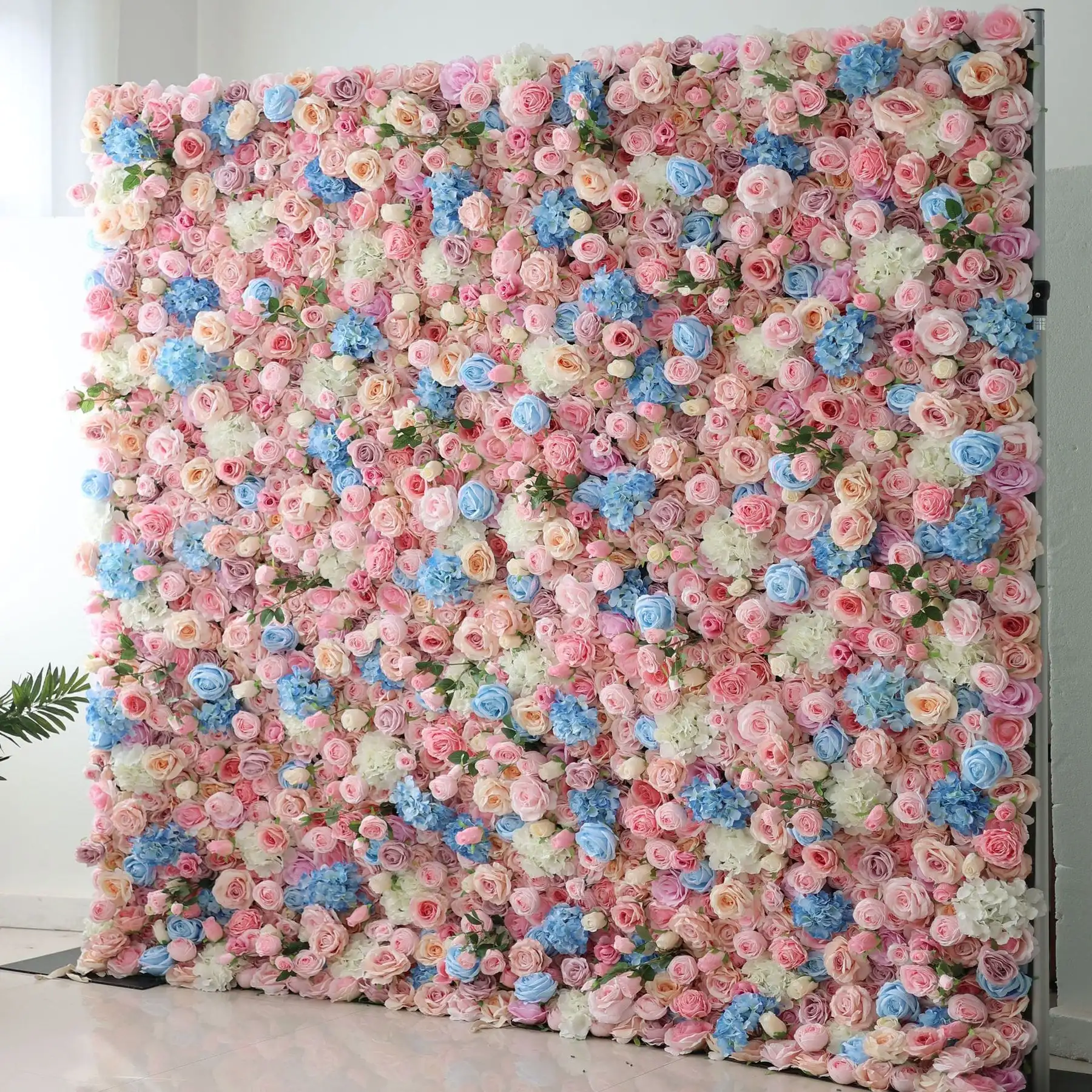 

3D Pink Blue Purple Rose Gradient Rolling Up Cloth Curtain Flower Wall Wedding Backdrop Decor Fabric Wall Party Prop