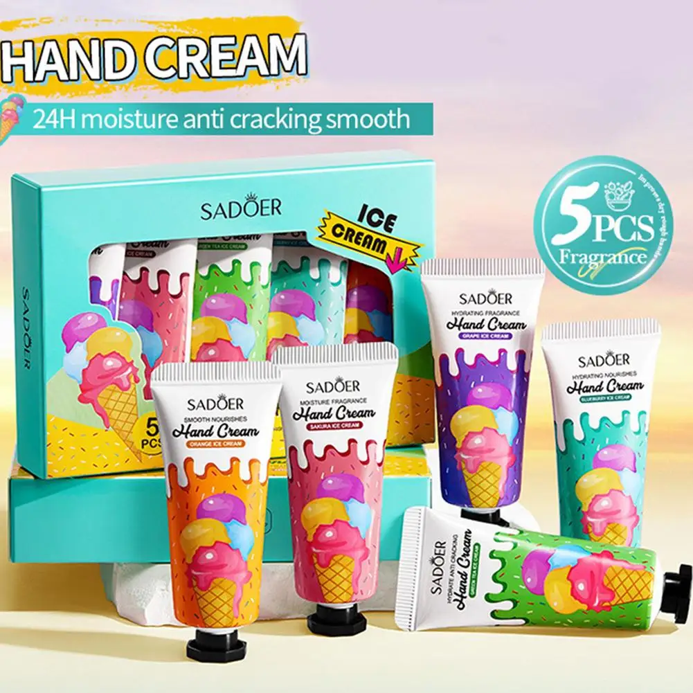 Paquete de 5 Cremas de Manos con Fragancia a Frutas, Hidratantes, Reparadoras, Anti-Resequedad, Productos para el Cuidado de la Piel de las Manos