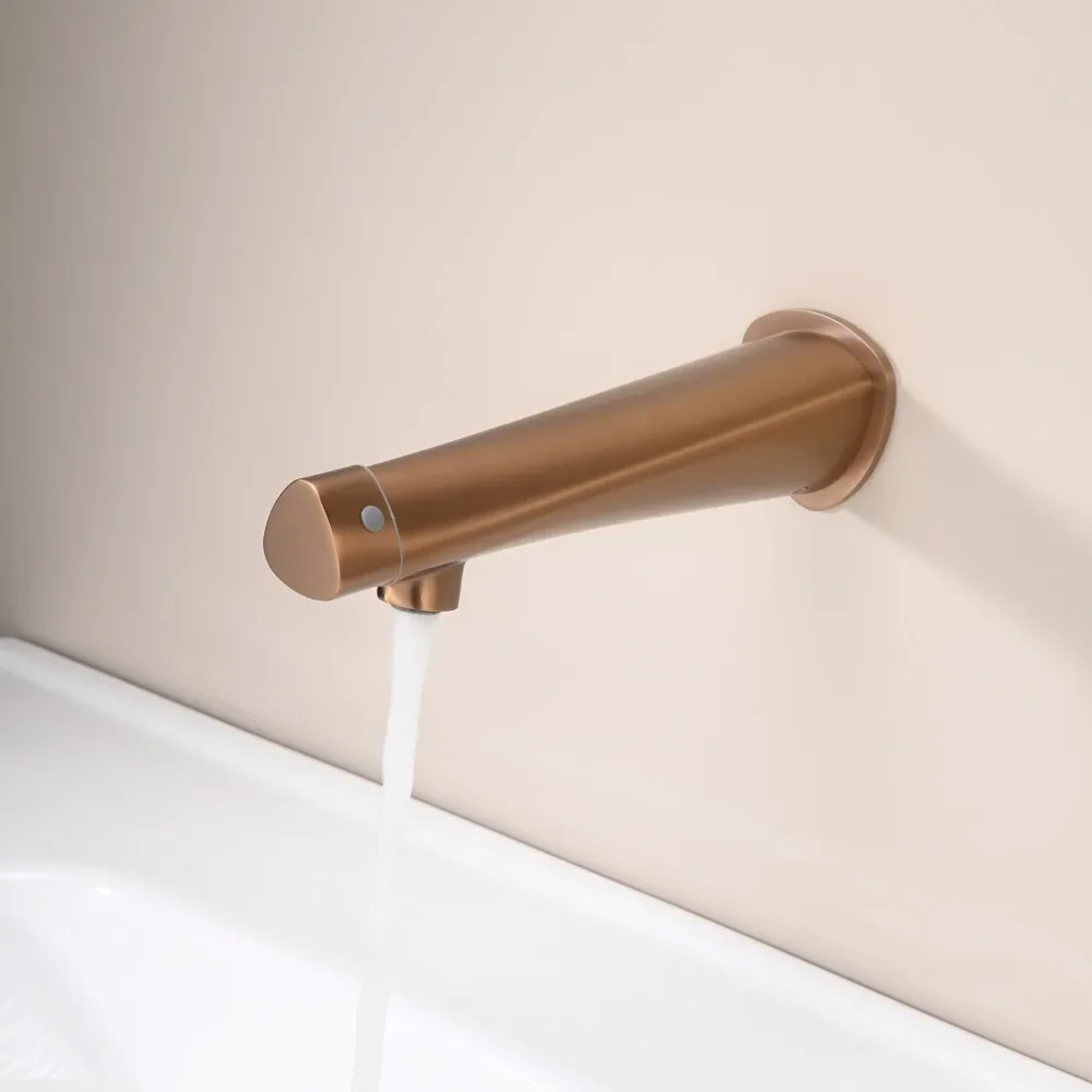 Brushed Rose Gold Brass Single Hole Wall Mounted Bathroom Basin Faucet Hot Cold Water Tap