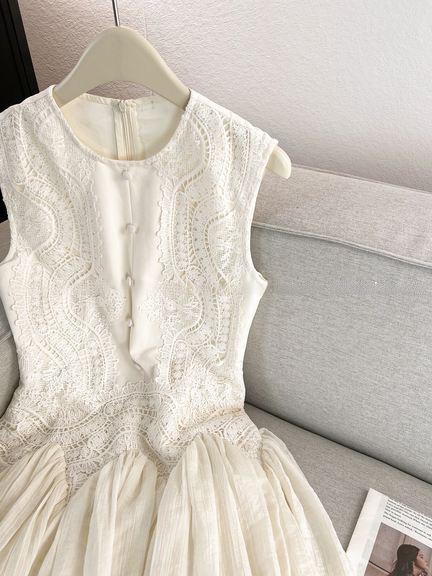 Ele Summer New Sle Gentle Wind Dimagrante Lace Splice Svel Vest Dr Vita stretta Scava fuori l Vita morbida