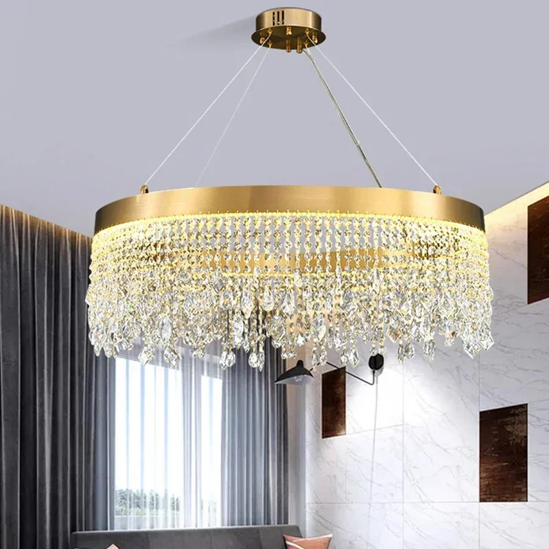 

Modern Clear Crystal Ceiling Chandeliers Luxury Living Dining Room LED Pendant Lamps Circle Hanging Light Lustre Home Decor