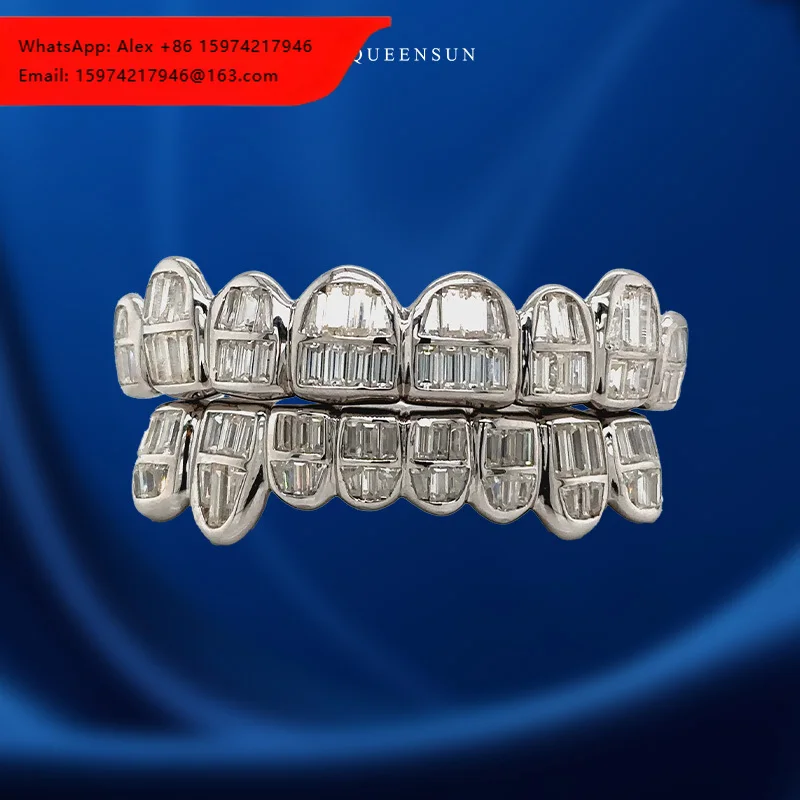 

Real Solid 925 Sterling Silver Grillz 14K 18K Solid Gold Custom 16pc Bezel Set Brilliant Cut Moissanite Jewelry NGIC Certified