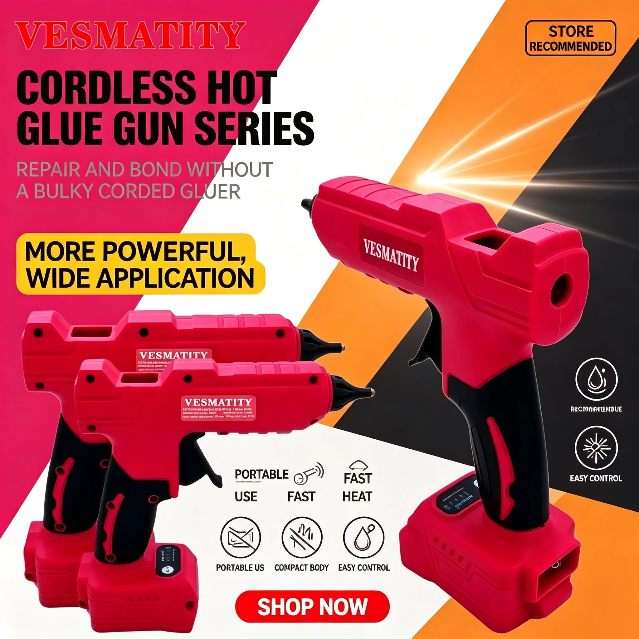 Hot Melt Glue Gun Cordless - VESMATITY Akku-Heißklebepistole für Milwaukee 18V Akku,