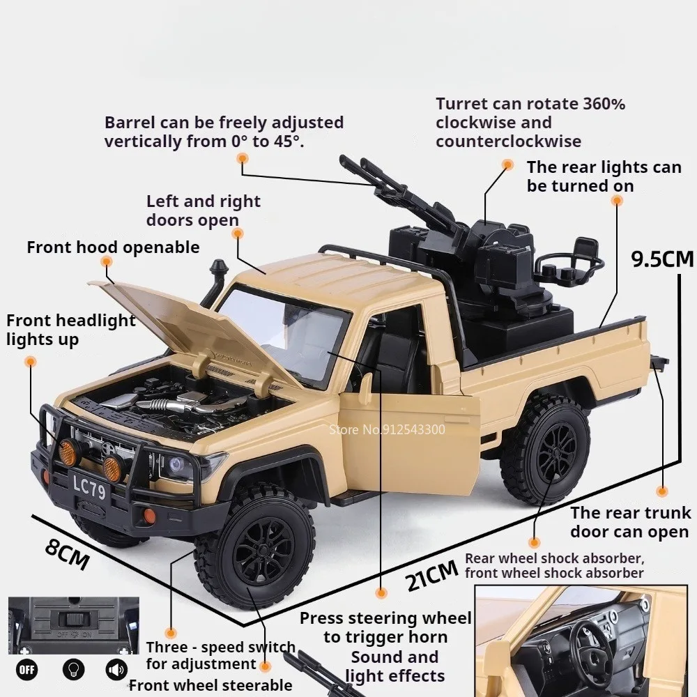 1:24 Scale LC79 Tundra‌ Model Car Toy Front Wheel Steer Sound Light Models Shock Absorption Pull Back Vehicle Special Surprise