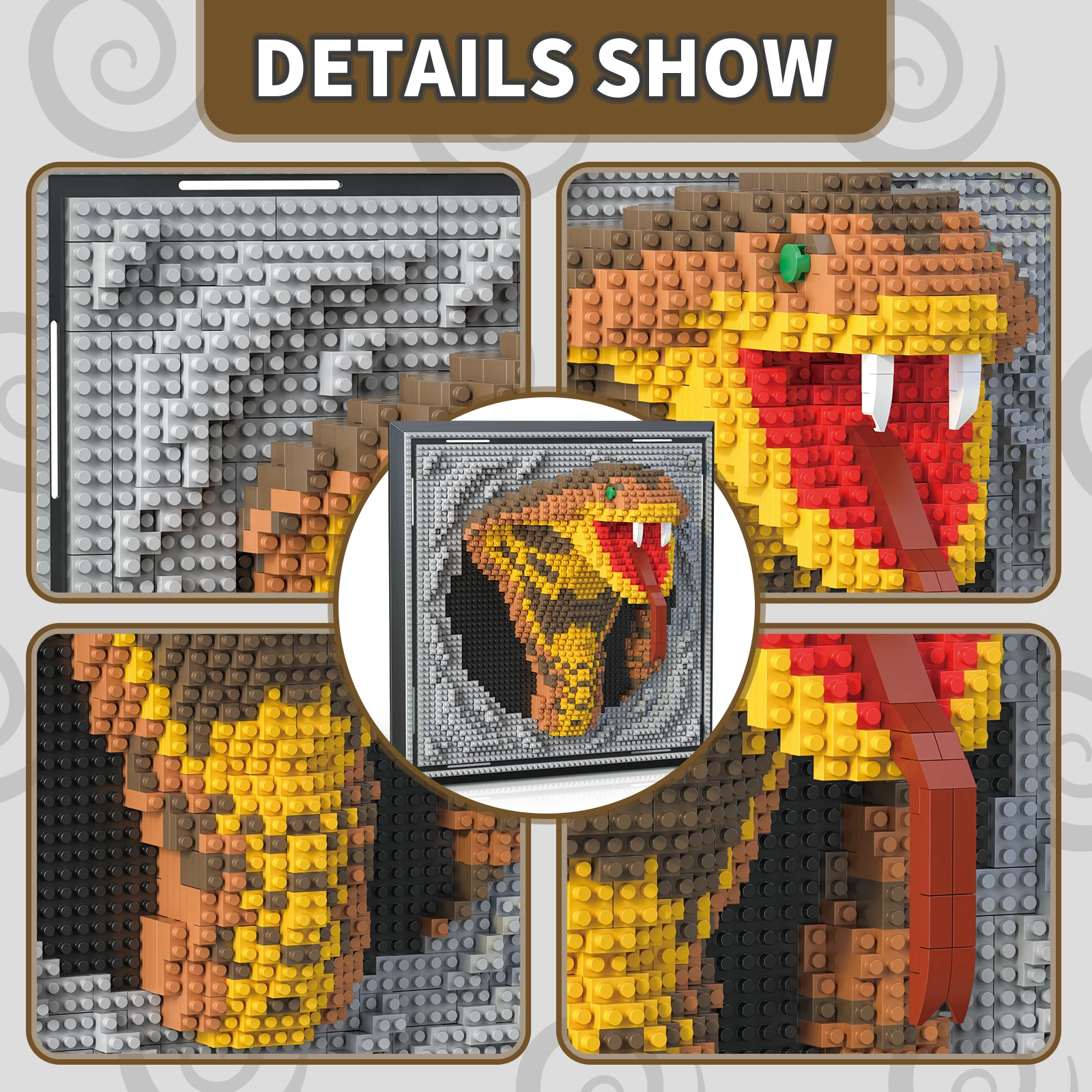 3D Building Blocks DIY Animal Blocks Animals Head Mural Wall Block Snake Tree Frog Lizard Pendant Bricks Home Decor Toy Gift