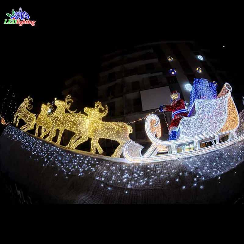 custom.China supplier outdoor lighted LED reindeer sleigh