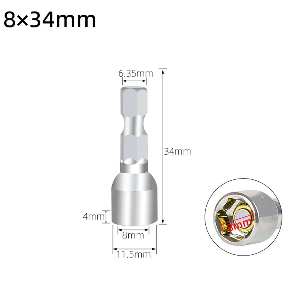 Destornillador de tuerca magnética de 8mm, adaptador de vástago hexagonal, herramientas manuales de 42mm/45mm/65mm/34mm/60mm, 1 Uds.