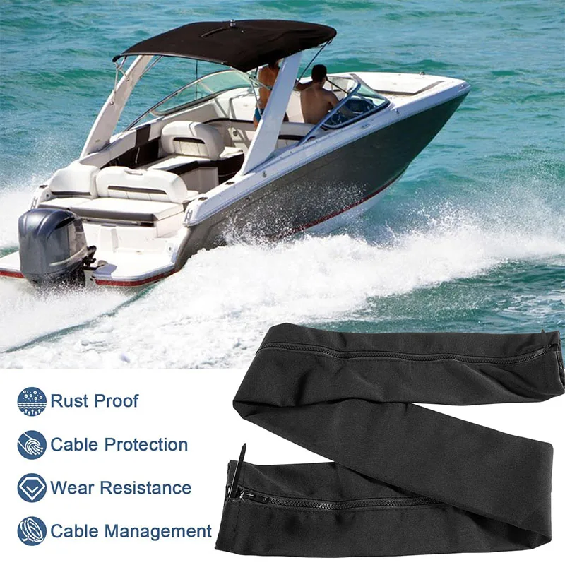 48-Inch Long Black Zippered Rigging Sleeve with Zipper, ZRS-1-DP Casing for Protection Trolling Motor Cable