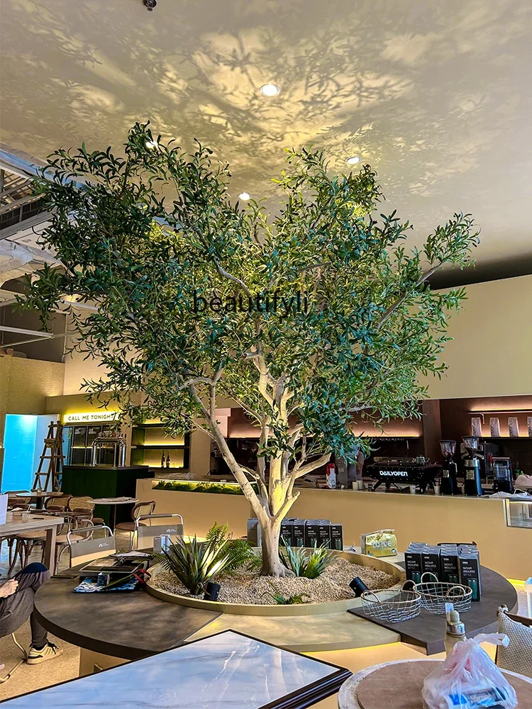 Simulation Olive Tree Large on-the-Ground Green Plant Landscape Bionic Fake Trees Decorative Showcase Landscape