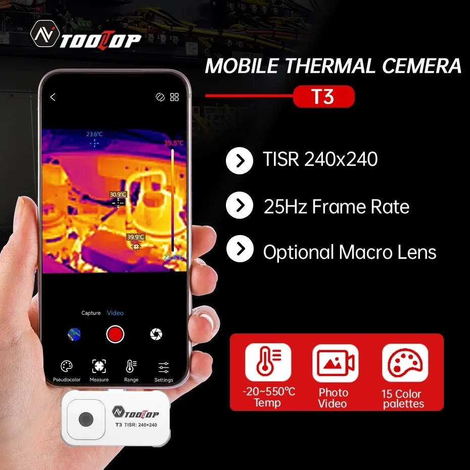 TOOLTOP T3 cámara de imagen térmica móvil tipo C 25Hz foto grabación de vídeo teléfono inteligente imagen térmica opción lente Macro TISR 240x240