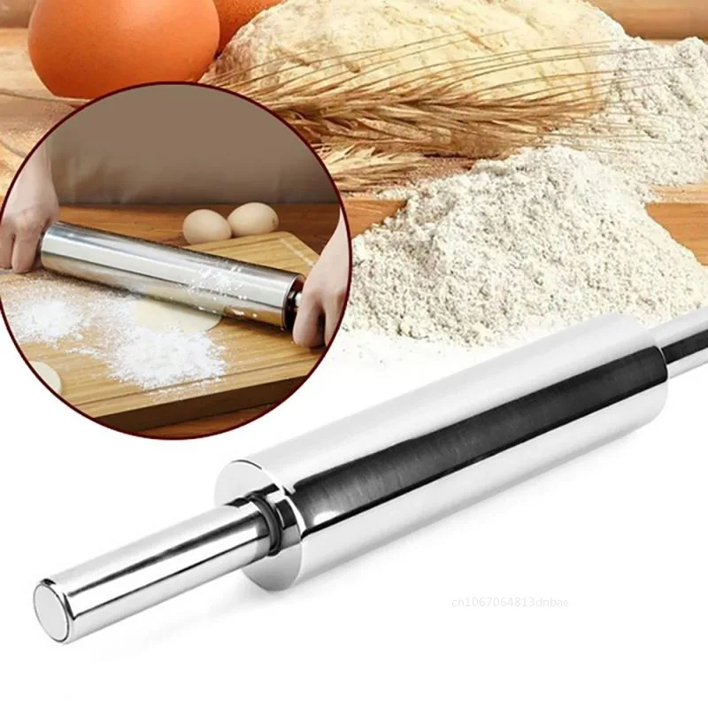 33-43cm Stainless Steel Rolling Pin Non-stick Pastry Dough Roller Bake Pizza Noodles Dumpling Cookie Pie Making Baking Tools