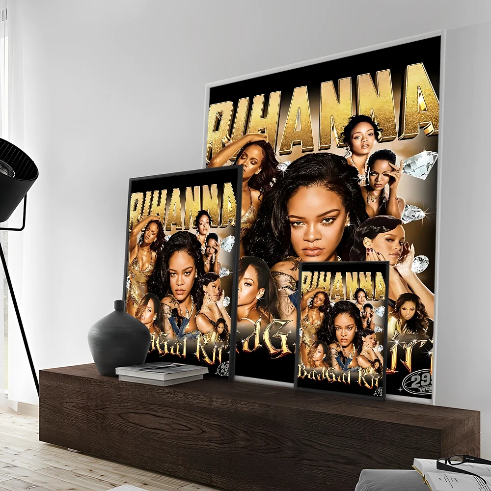 حار المغني R-ريهانا ذاتية اللصق ملصق فني ديكور اللوحة جدار الفن ورق الكرافت الأبيض ديكور المنزل #5