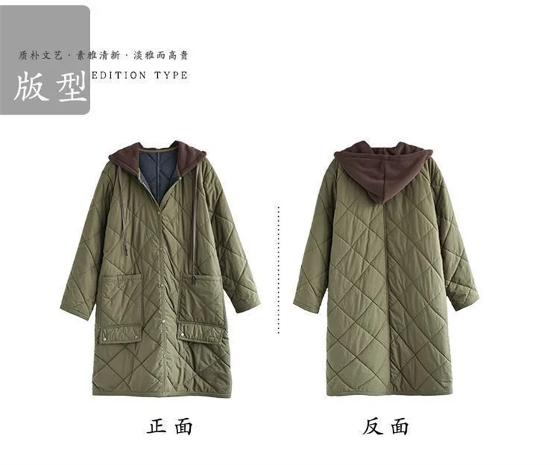 Cotton Jacket Long 2026 New Cotton Jacket Medium Long Loose mom Winter Diamond Grid Cotton Jacket Hooded Women's Coat Commuting