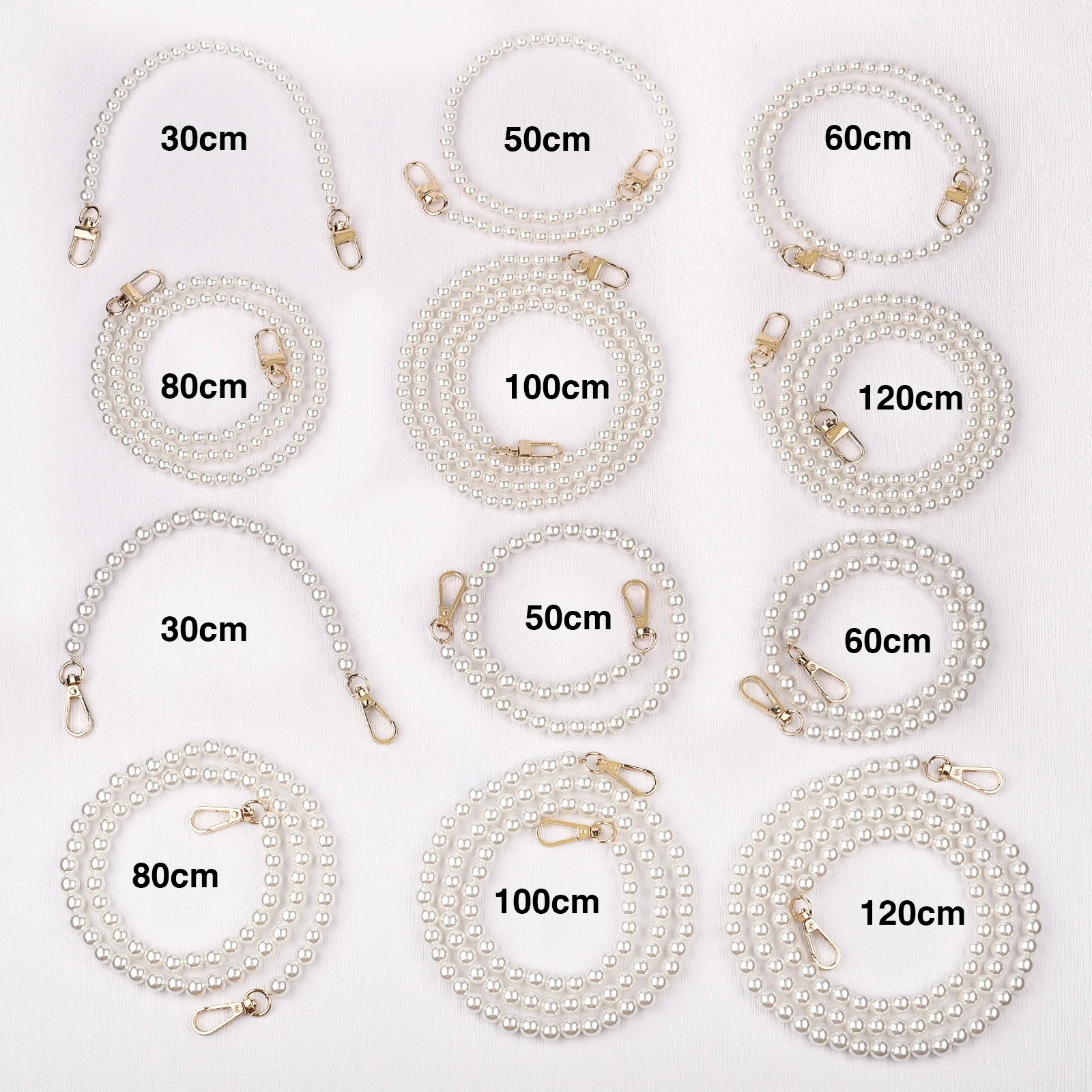 30/50/60/80/100/120cm Pearl Strap For Bags Handbags DIY Purse Replacement Long Beaded Chain Pearl Shoulder Strap Accessories