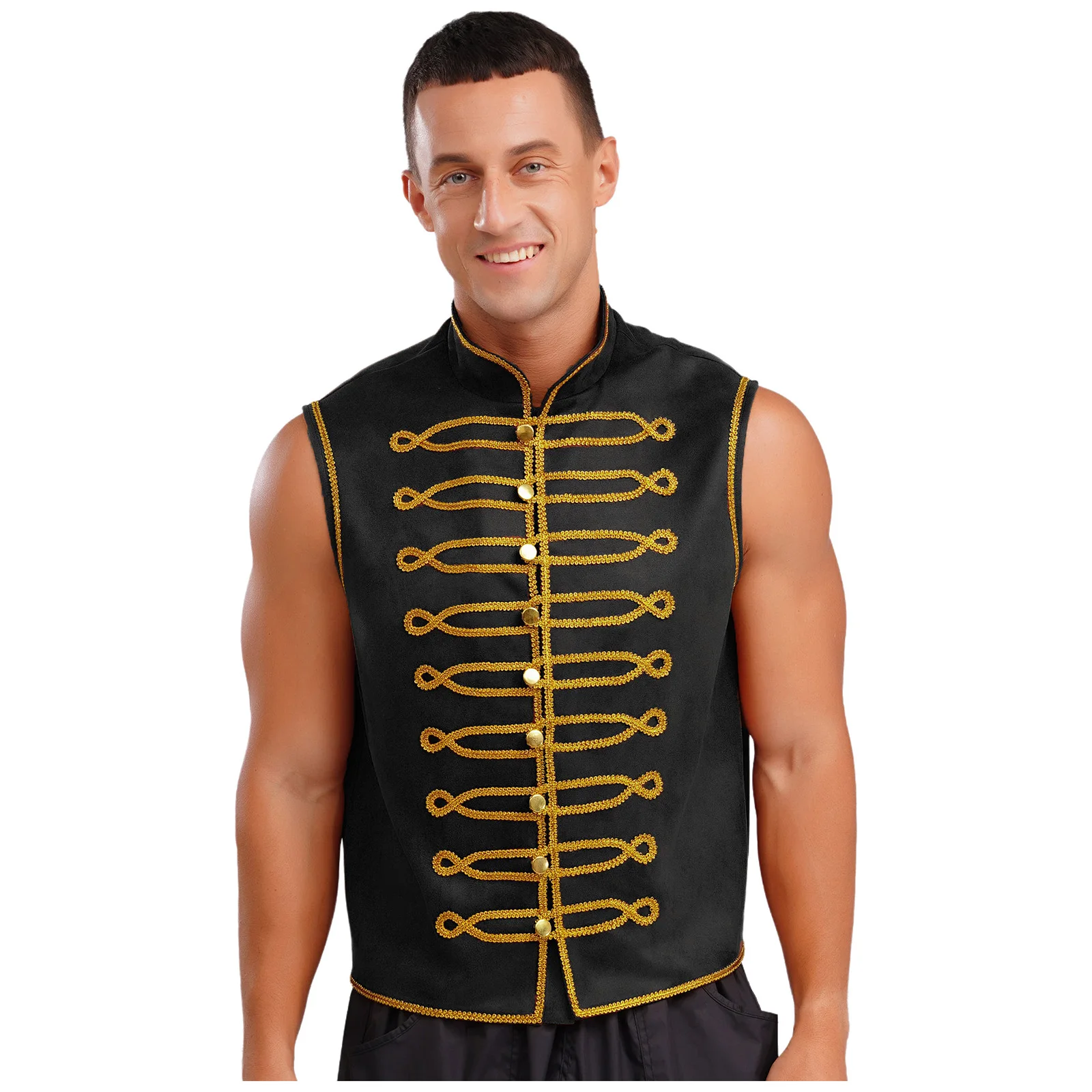 

Men Cosplay Rock Band Waistcoat Punk Military Drummer Sleeveless Parade Vest Marching Band Medieval Romance Halloween Costume