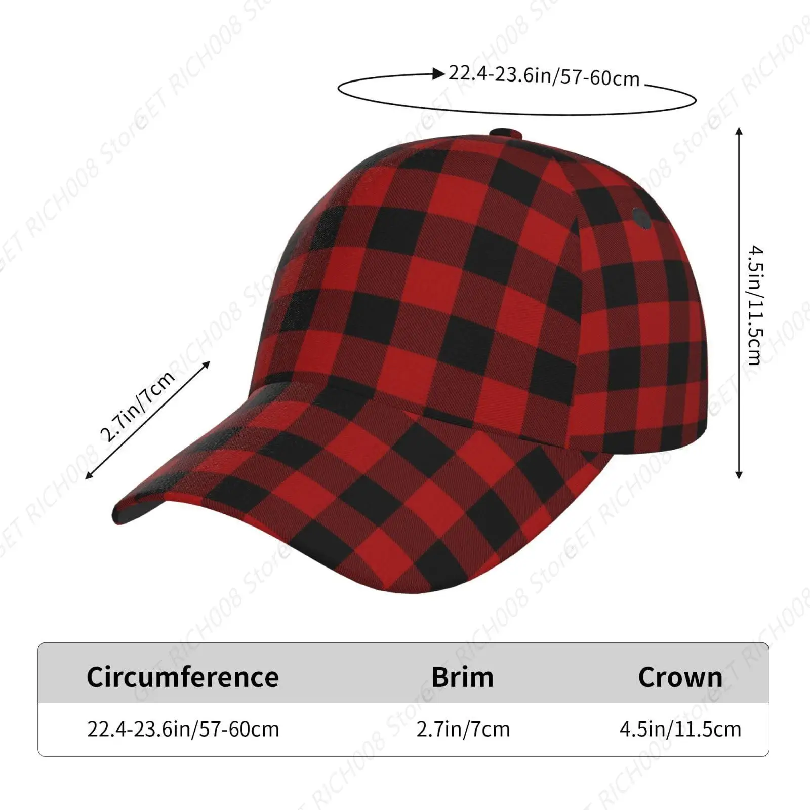 Red Black Buffalo Check Plaid Pattern Baseball Cap Adjustable Snapback Hats Athletic Golf Cap Unisex for Christmas Holiday