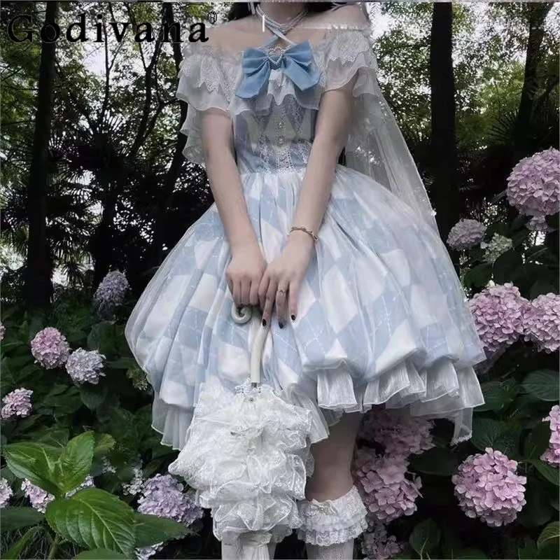 

Элегантное платье в стиле Лолиты с открытыми плечами и бутоном цветка, женское милое милое платье в японском стиле, женское платье принцессы с короткими рукавами