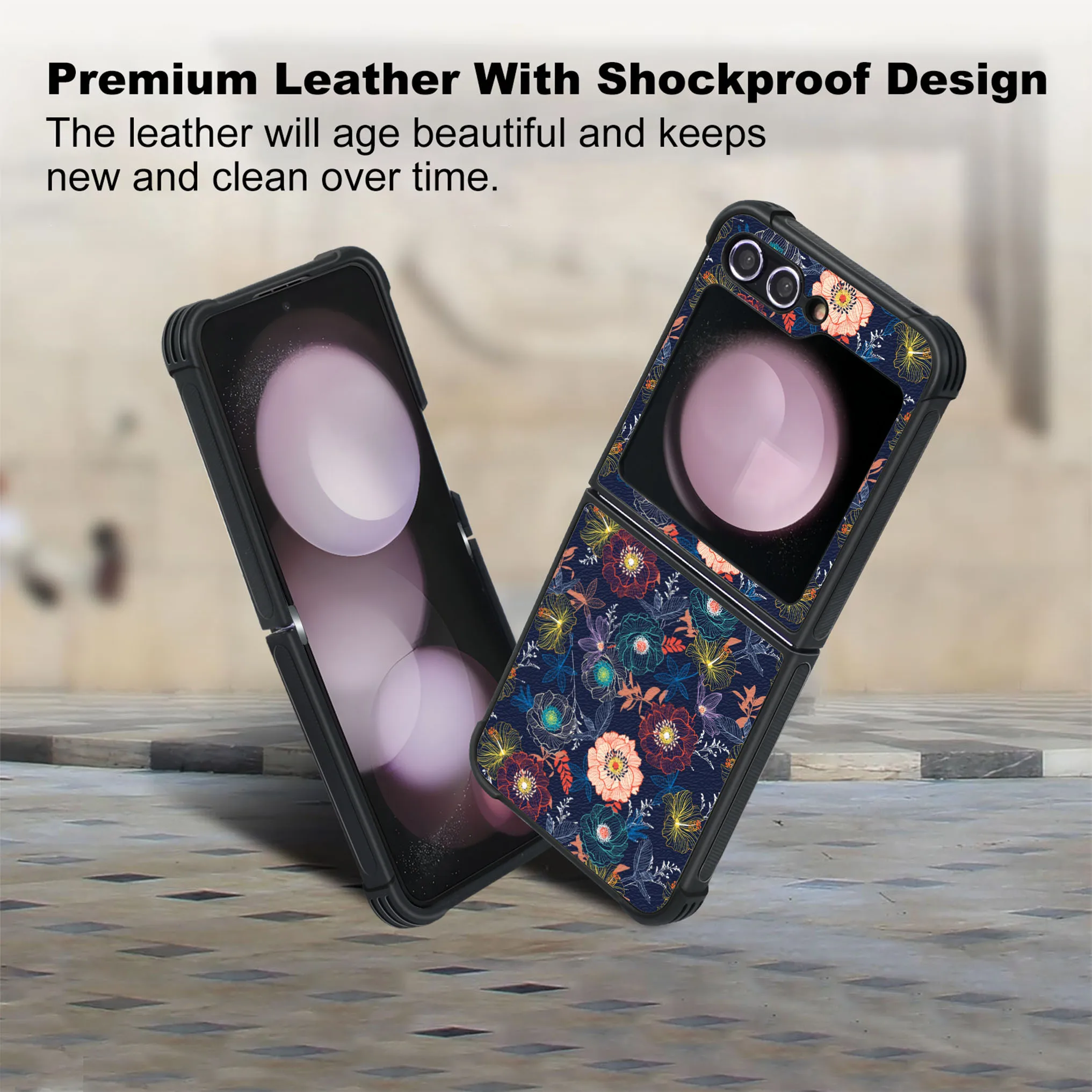 Patterned PU Leather + Soft TPU Bumper Shockproof Protective Case Cover Compatible With Galaxy Z Flip5 5G , Botanical