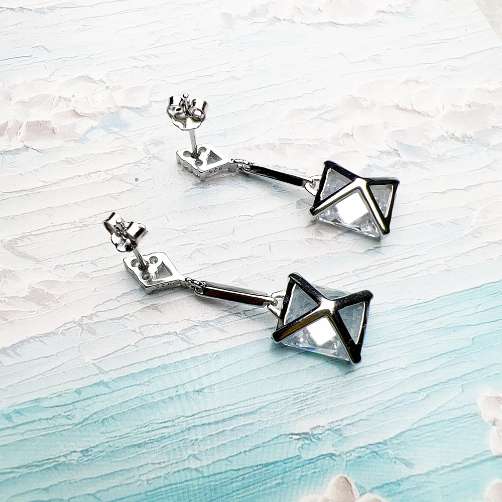 Dangle Earrings White Octagon-Cut Zirconia Fine Jewelry For Women Summer Brand New Real Sterling Silver 925 Romantic Gift