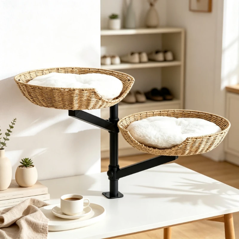 Multi-Level Cat Hammock Space-Saving Desk Cat Shelf for Office Human-Pet Shared Furniture Modular Cats Bed for Workstation