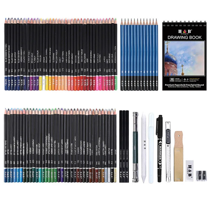 96pcs Professional Sketch Drawing Pencils Set with Carry Bag Charcoal Graphite Oil Colored Pencil Painting Book Kit for Student