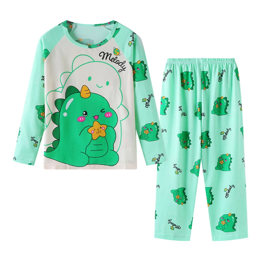 3-16Years New Spring Autumn Children's Homewear Set Dinosaur Cartoon Long sleeved Pants Set Boys Pajamas Girls Boy Nightwear