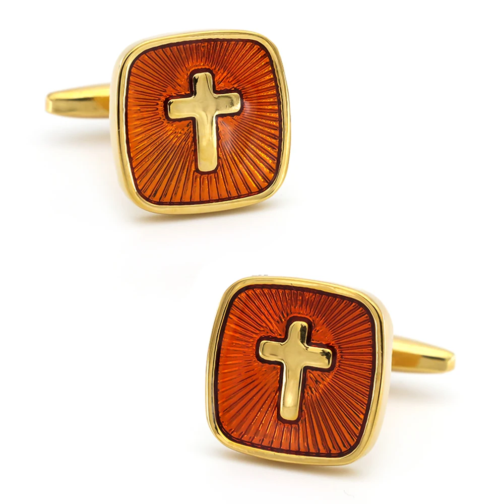 Faith Design Cross Cufflinks For Men Quality Copper Material Red Color Cuff Links Wholesale&retail
