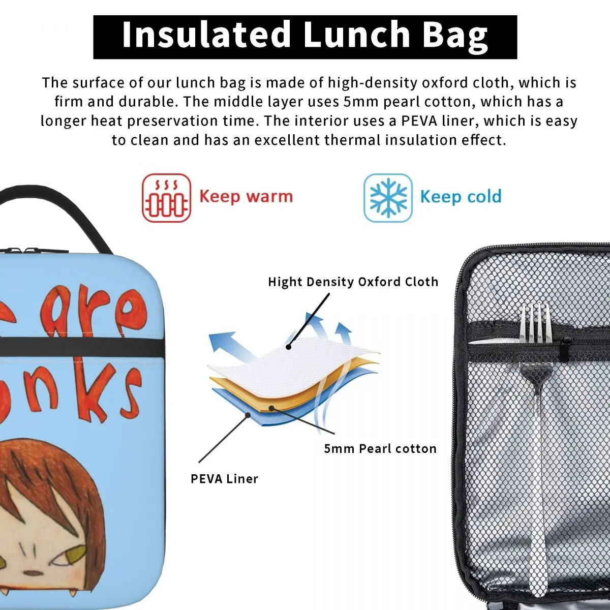 Yoshitomo Nara siamo punk borsa termica per il pranzo borsa termica riutilizzabile portatile Tote Lunch Box Work borse per la conservazione degli