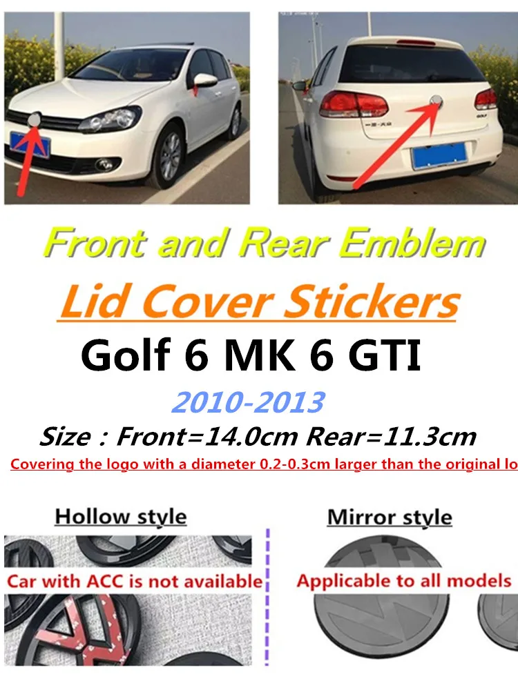 2 szt. Naklejki na kratkę przedniego grilla/tylną klapkę z logo do Golfa-6 Golf6 mk 6 2009-2013 Osłona emblematu samochodowego — 2