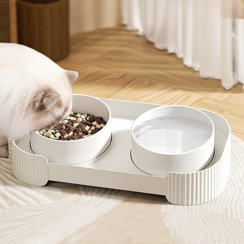 Ceramic Dog Bowls Cat Bowls Raised Cat Food Water Bowl Anti overturning Splash-Proof Double Cat Food Dishes Set Pet Food Bowls