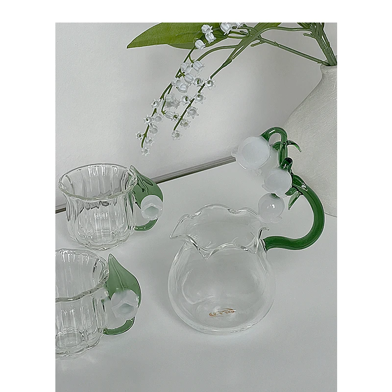 Lily of The Valley Glass Tea Cup Exquisite Tea Set Flower Handle Cup Glass Spoon Tea Cup Coffee Cup Water Cup Gift Kawaii