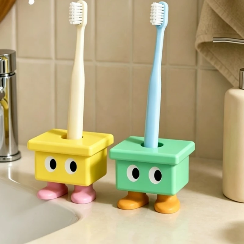 No‑Drill Kids Wall‑Mount Toothbrush Holder 1Pc, Cute Cartoon Small Stool Shape, Bathroom Storage Organizer Rack