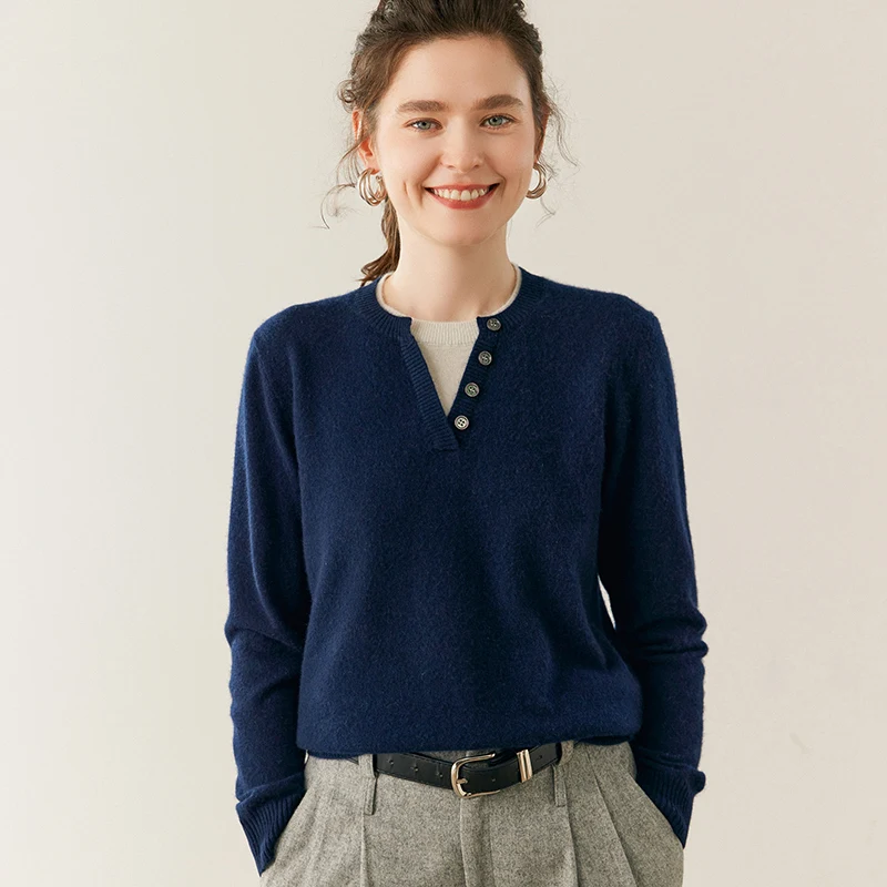 

Женский трикотаж из 100% кашемира, пуловер с круглым v-образным вырезом и длинными рукавами, искусственный пуловер из двух предметов, осенне-зимние кашемировые топы