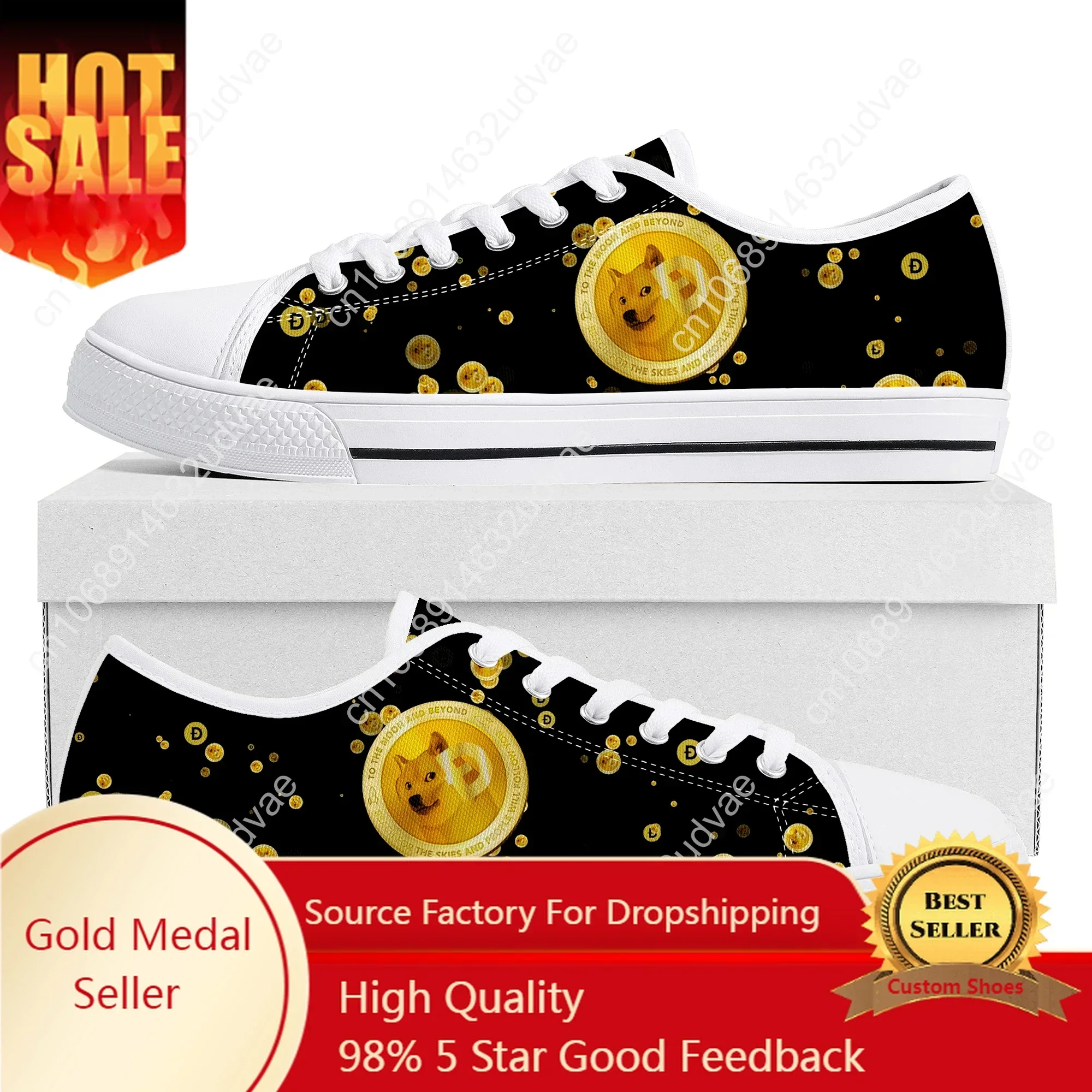 Dogecoin Crypto Currency Dog Coin Low Top Sneakers High Quality Mens Womens Canvas Sneaker Couple Shoes Custom Shoe