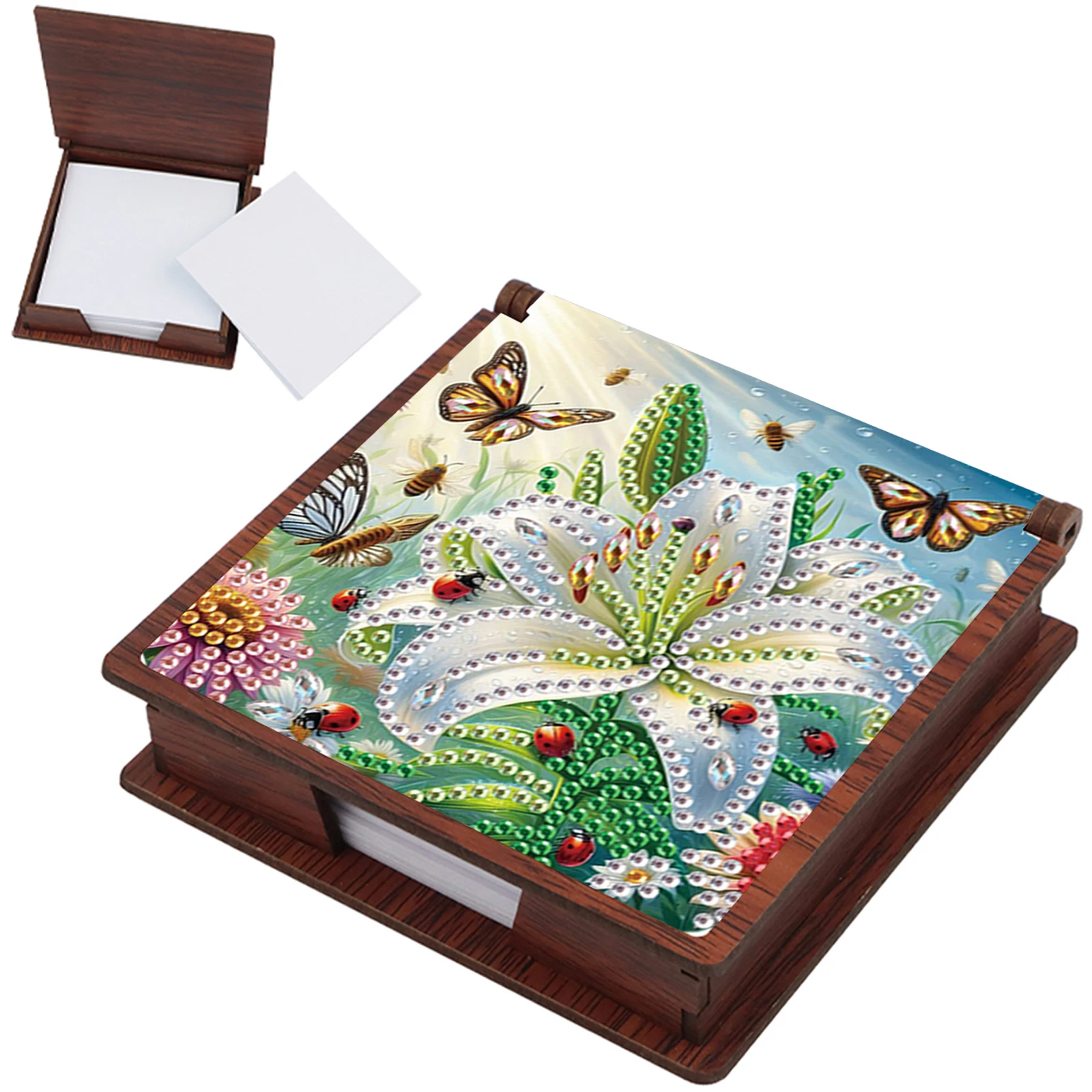 

Wooden DIY Memo Paper Storage Box Diamond Art with 160 Papers Sticky Note Holder Diamond Art for Home Office and Supplies