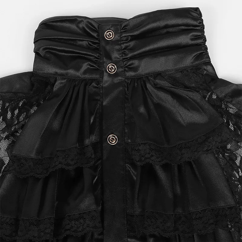 Black Pirate Vampire Shirt Renaissance Victorian Medieval Mens Luxury Floral Ruffles Lace Gothic Jabot Blouse Tops Costumes