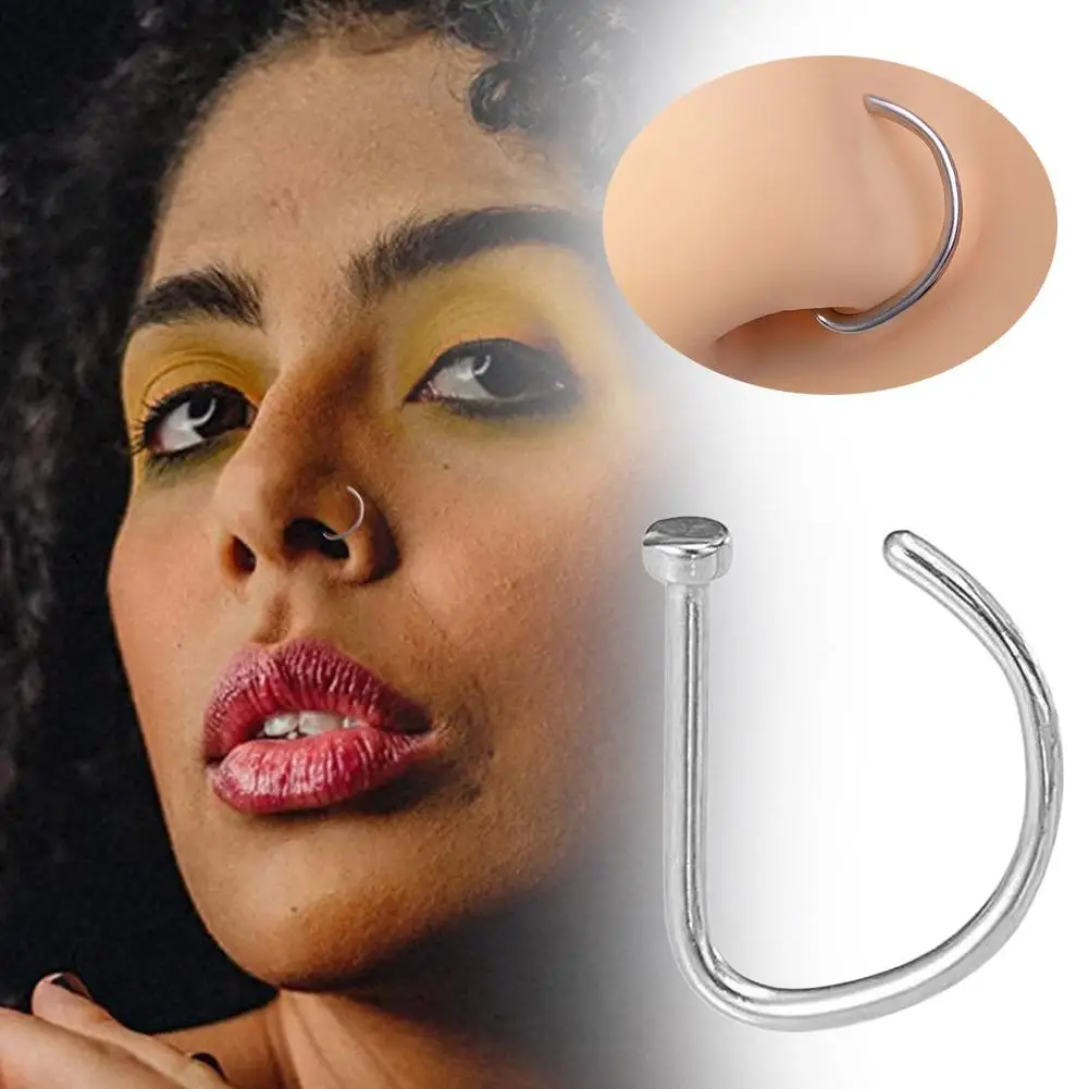 Faux piercing en forme de D en acier inoxydable BarHavana incurvé, 147 us en forme de D, goujon de septum de corps, hélice, boucle d'oreille de ovale ine, cerceau J4O6