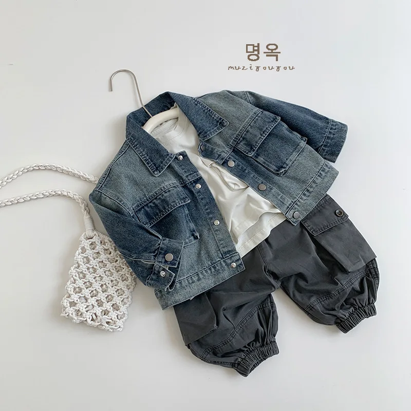 Cowboy Jacket Retro Boys Grils Children Spring Autumn Long Sleeves Fashionable Personality Loose Casual All-matching