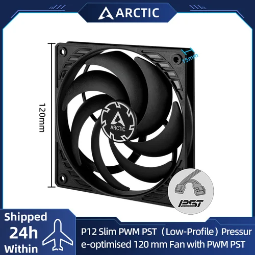 Imagen 1 del producto ARCTIC-ventilador con carcasa, P12 Slim PWM PST, 120mm, tecnología PWM Sharing (PST), presión optimizada, silencioso, Extra Delgado, 300-2100 RPM