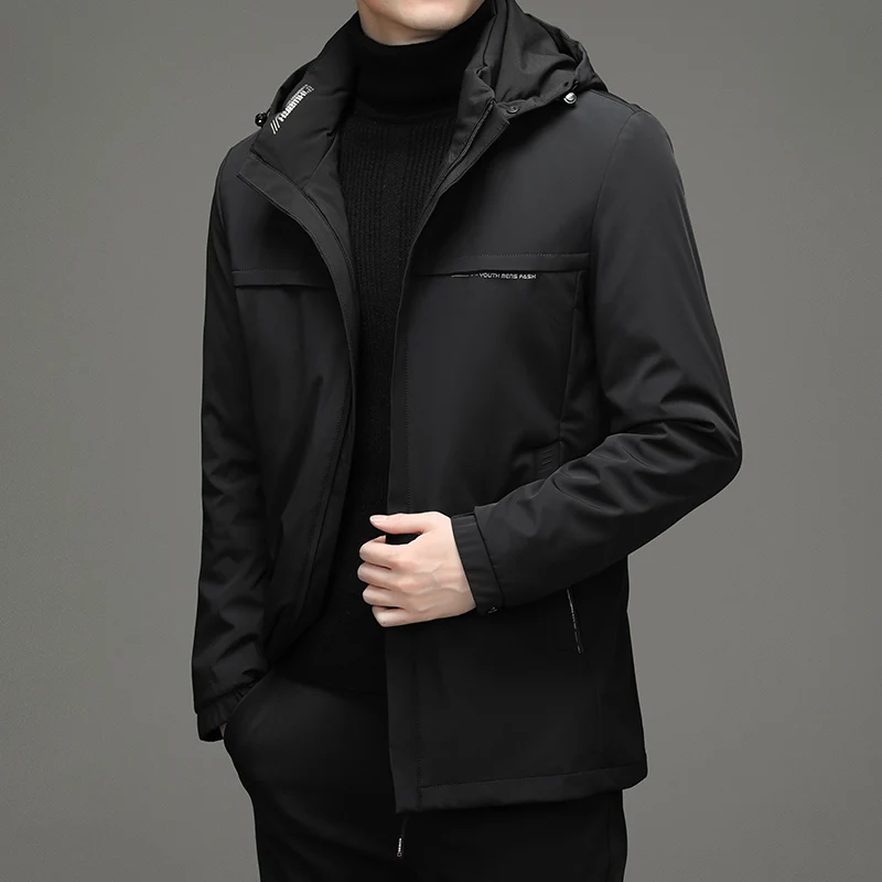 High Quality Hooded Duck Down Jackets Winter Men's Business Casual Solid Warm Puffer Coat Outdoor Wear Windproof Padded Clothing