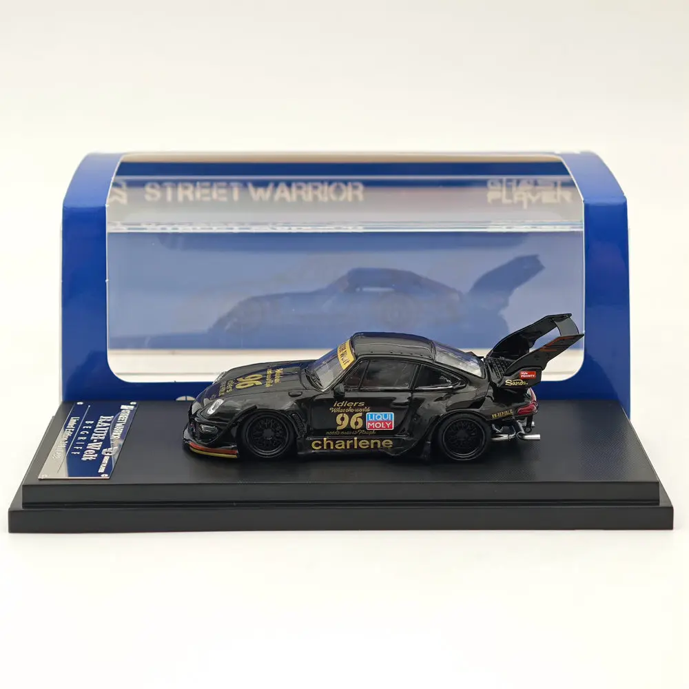 Street WARRIOR SW 1:64 for RWB 993 CHARLENE HIGH TAIL WING #96 Black Diecast vehicle toy models Collection Auto Gift