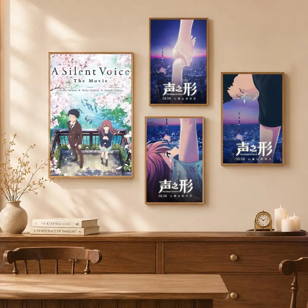 Anime Drama A-A Silent Voice Movie Poster Self-Adhesive Wall Art Poster HD Waterproof PP Bedroom Cafe Gym Home Decor Gift