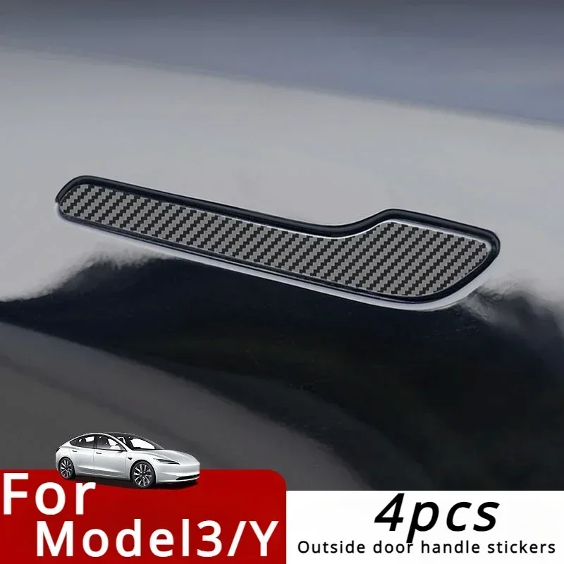 Door Handle Sticker for Tesla Model 3/Y Highland Model Y Juniper 2025 Carbon Fiber Door Protector Wrap Cover Paste Accessories