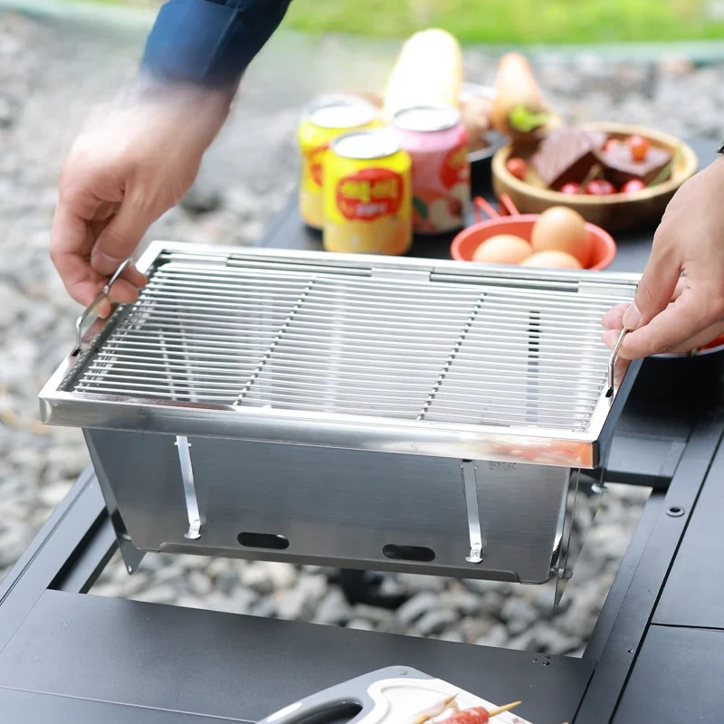 

Portable One-Piece 304 Stainl Steel Charcoal BBQ ill Outdoor Folding Oven ible with Igt Table for Cam And Travel