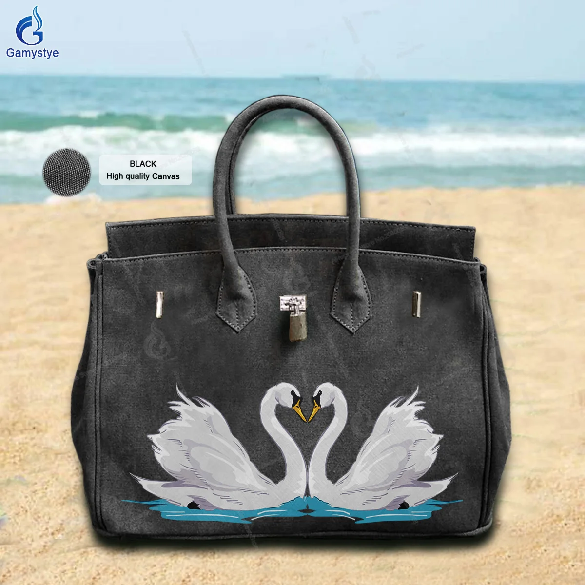 Printed Customize Art Two swans in the water Bag Ladies purses and handbags Messenger Clutch Totes 100% Real 16A Canvas handbags