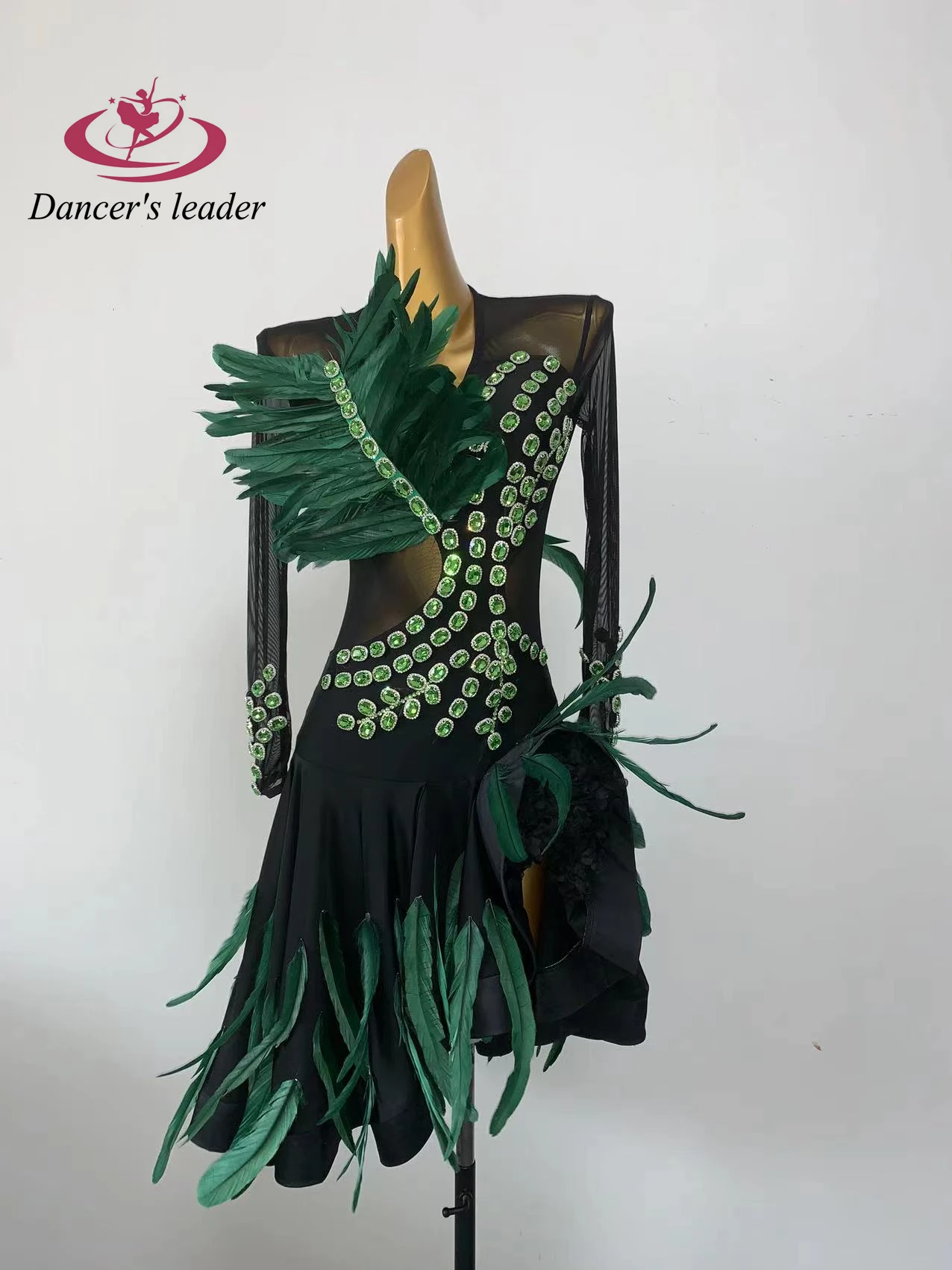 

Latin Dance International Stage Women's Wear High end Customized Big Feather Samba Diamond Performance Dress