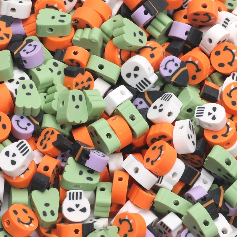 20 sztuk gliny koraliki dystansowe naszyjnik bransoletka Charms Halloween wzór glina polimerowa koraliki do tworzenia biżuterii DIY akcesoria