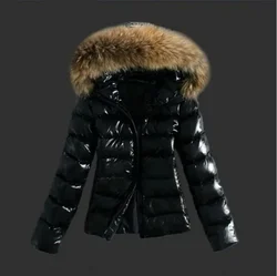 Women's Autumn New Fashion Casual Slim Cotton Jacket Faux Fur Collar and Hooded Hooded Warm Jacket Coat Pu Leather Zipper