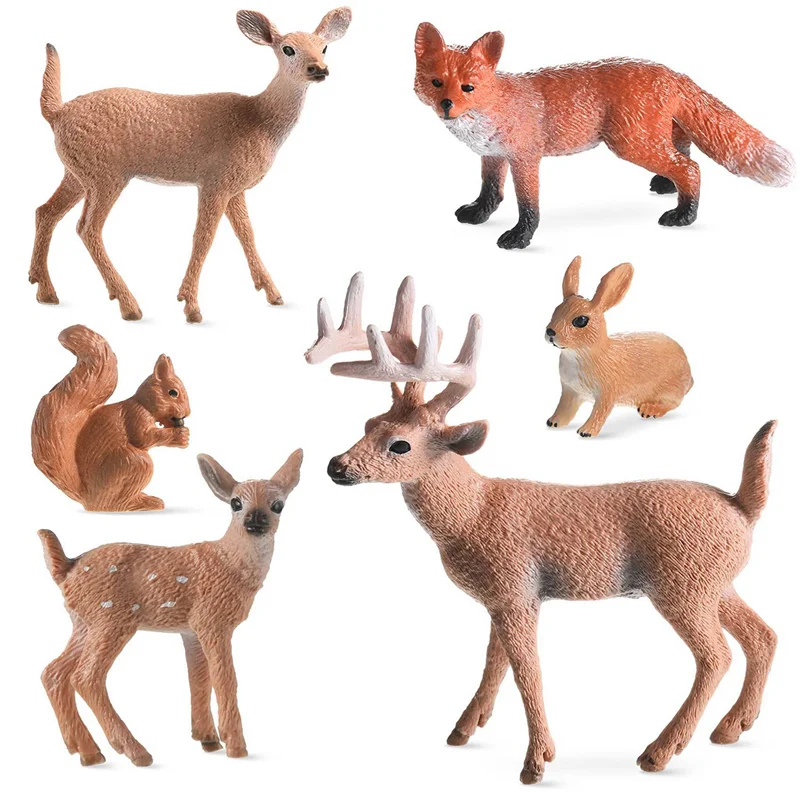 A04F-12 peças figuras de animais da floresta criaturas da floresta estatuetas esquilo veados família estatuetas em miniatura