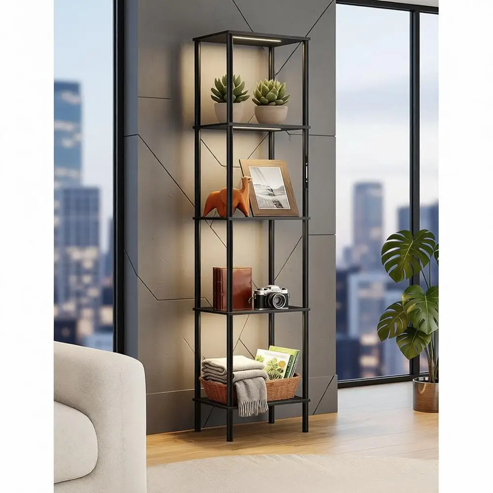 

LED Dimmable 5-Tier Display Shelves with Touch & Remote Control, Timer, 3 Color Temperatures, for Home Decor and Living Spaces